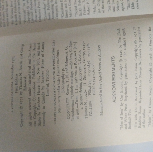 Human Machines Book An Anthology of Stories About Cyborgs by Thomas N Scortia.. - Picture 3 of 9